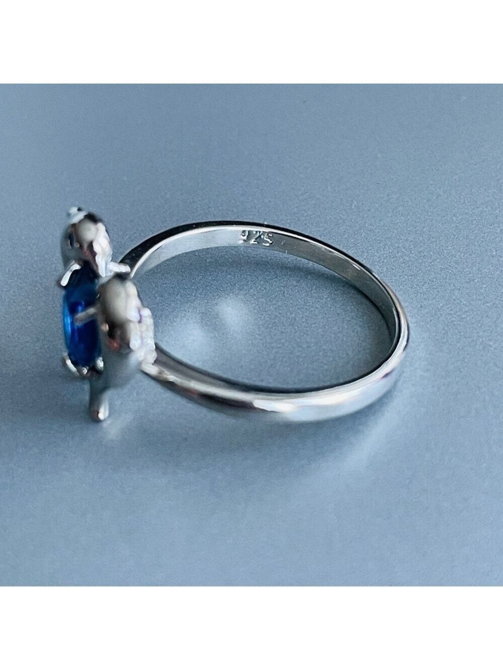 Lab Sapphire Heart 2 Dolphins Sterling Silver Ring Beach Ocean Summer - Picture 5 of 9